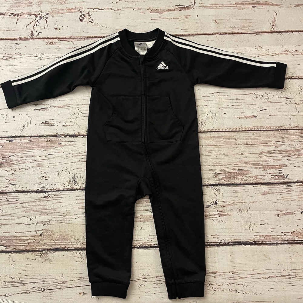 Adidas Black‎ White Long Sleeve 3 Stripe Tricot Coverall Size 12 Months